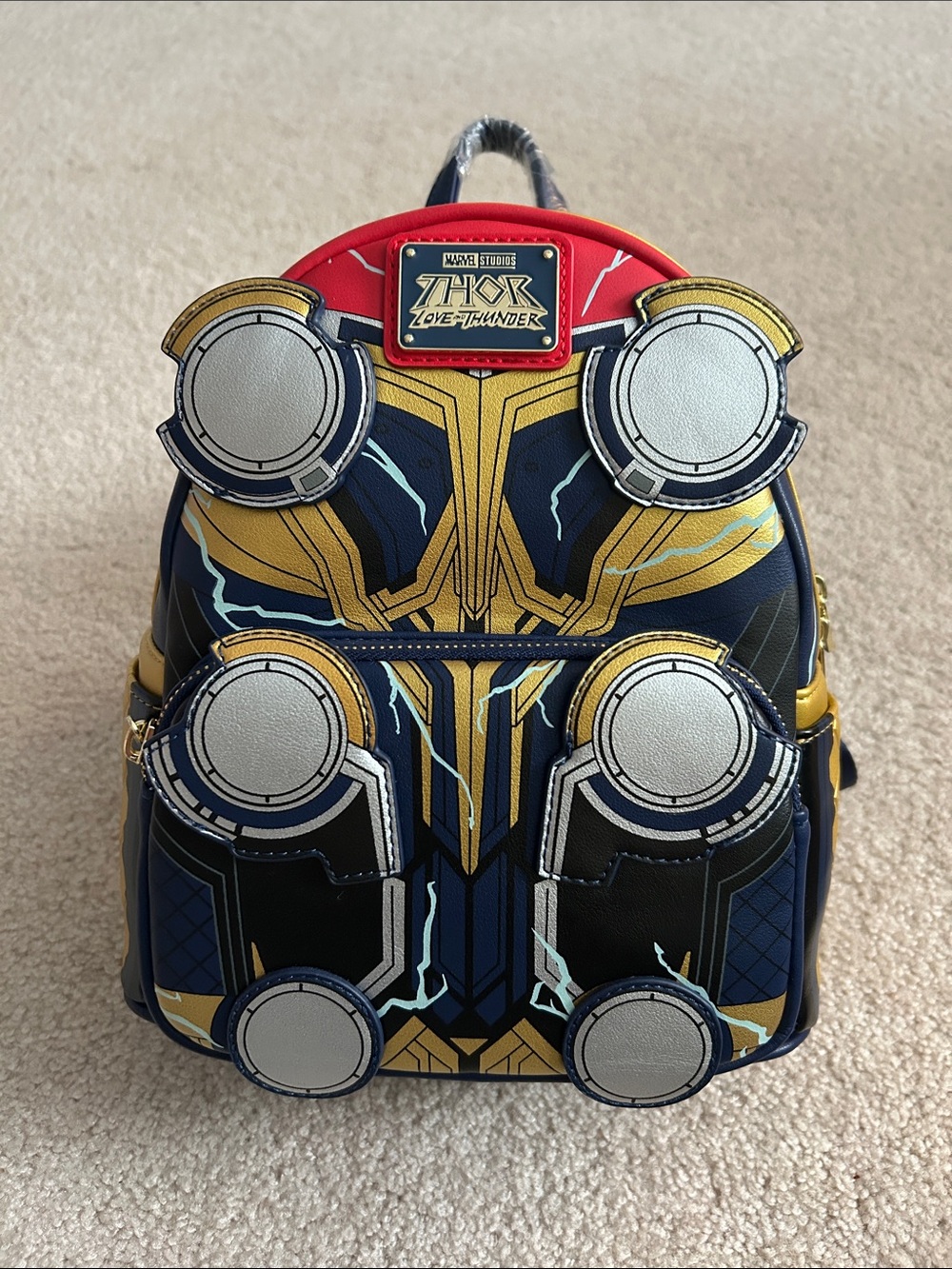 Thor: Love and Thunder Themed Mini Backpack - Navy/Red/Gold